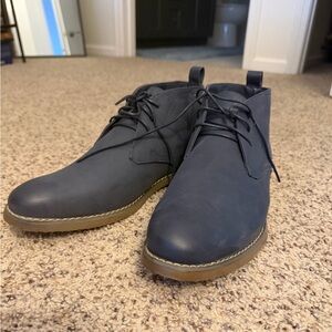 Toecap Navy Blue Lace-up Satin Sheen Leather Chukka Boots Size 11.5 New